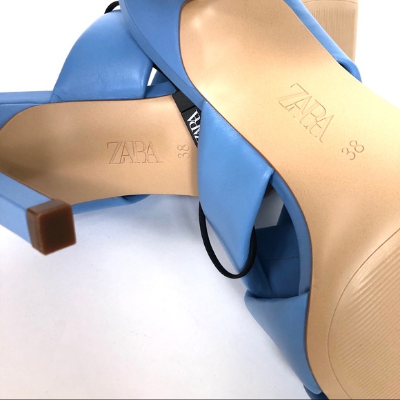 ZARA PADDED HEELED BLUE SHEEP LEATHER SANDALS - Picture 6 of 16